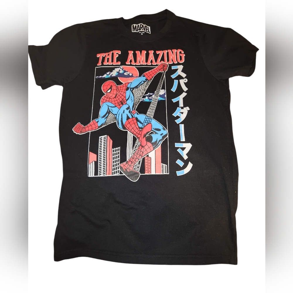 Marvel Black Tee with Spider-Man Writen In Japanese